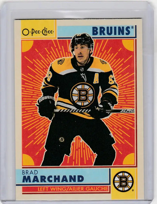 Hockey trading card of Brad Marchand in Boston Bruins uniform 2022-23 OPC Hockey Retro