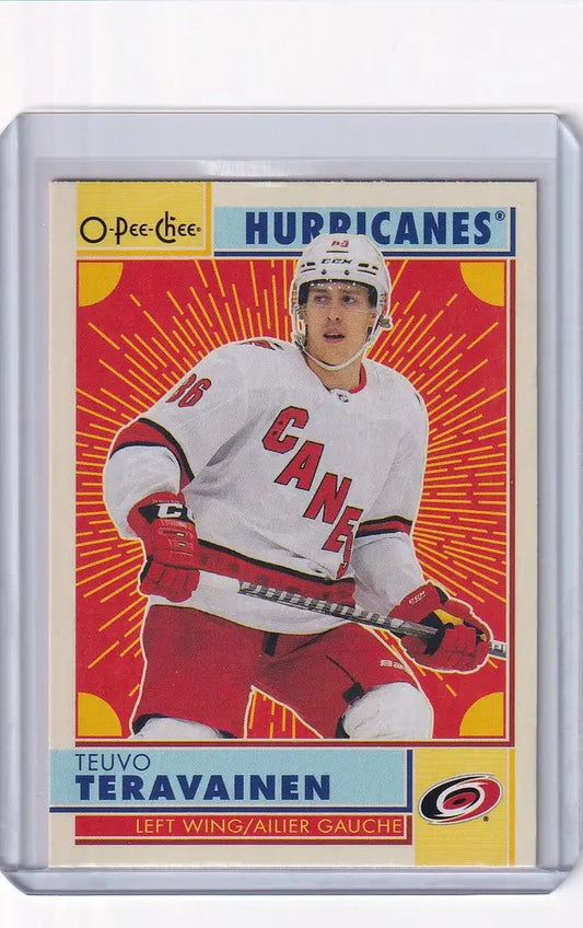 Hockey trading card of Teuvo Teravainen in Carolina Hurricanes white jersey, OPC Hockey Retro