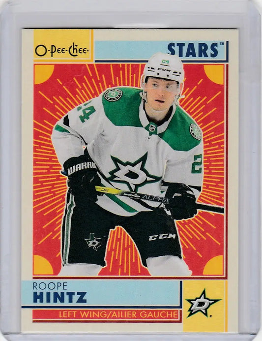 Hockey trading card of Roope Hintz in Dallas Stars green jersey, 2022-23 OPC Hockey