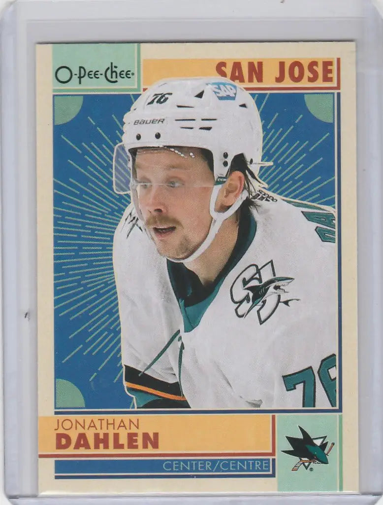 Hockey trading card of Jonathan Dahlen in San Jose Sharks white jersey, 2022-23 OPC Hockey