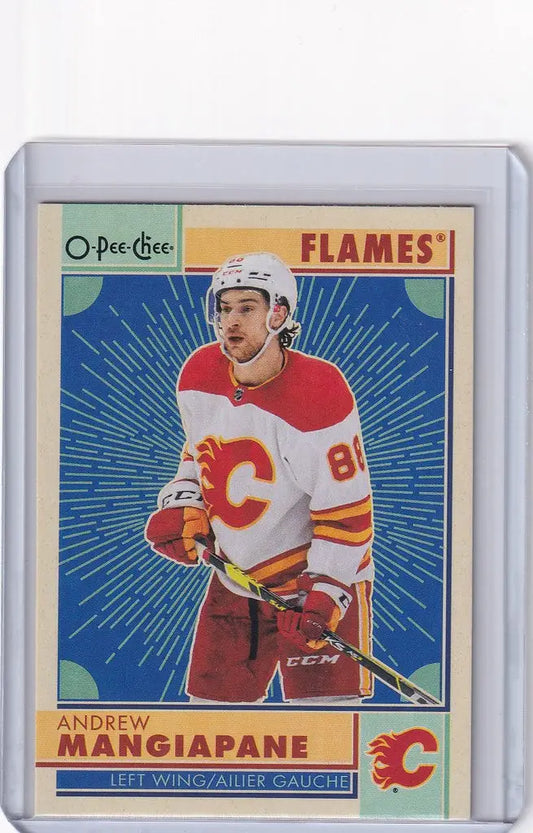 Hockey trading card of Andrew Mangiapane in Calgary Flames jersey from OPC Hockey Retro