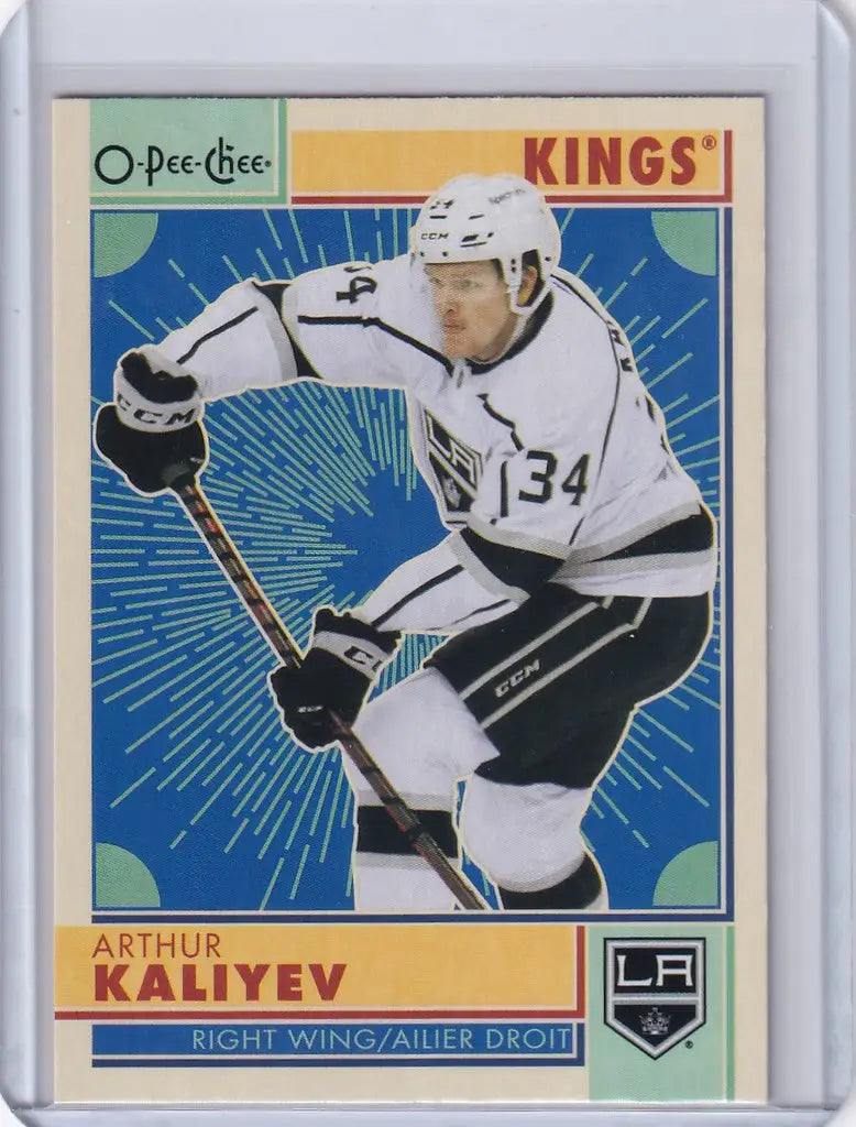 Hockey player trading card of Arthur Kaliyev from the 2022-23 OPC Hockey Retro series