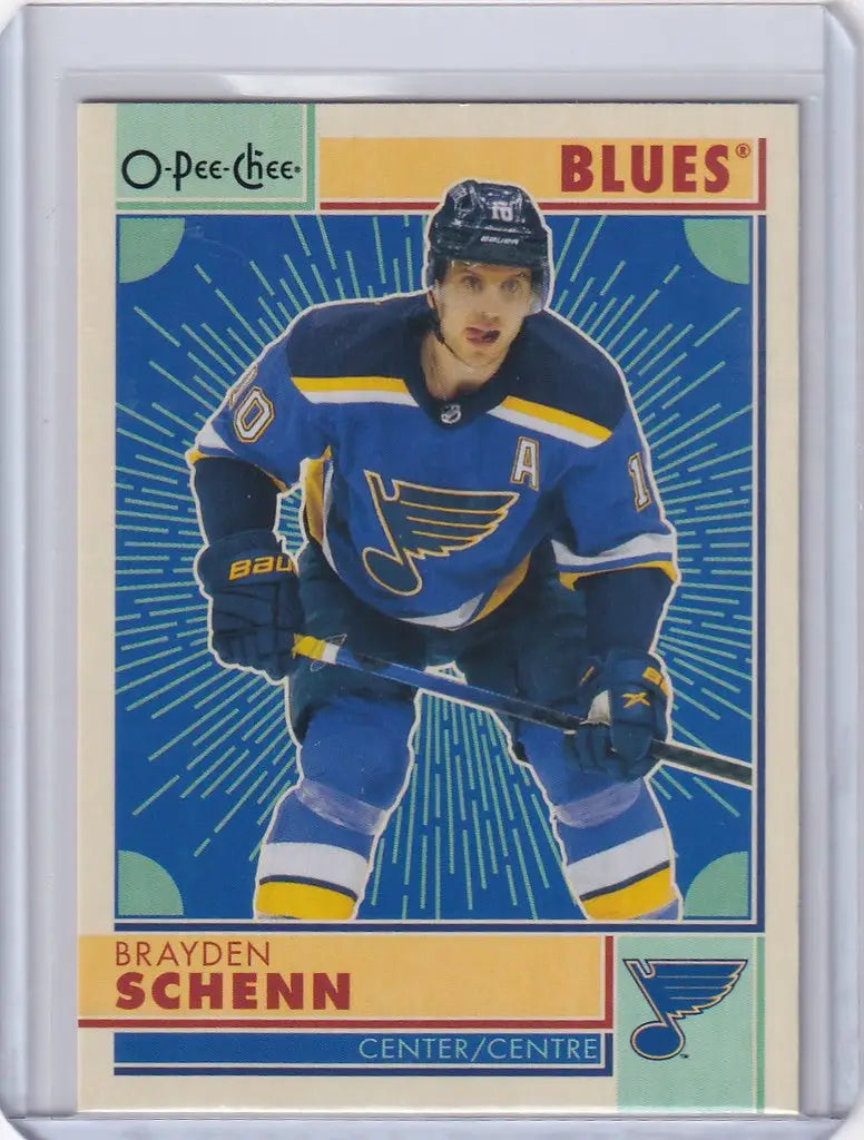 Hockey trading card of Brayden Schenn from 2022-23 OPC Hockey Retro St. Louis Blues