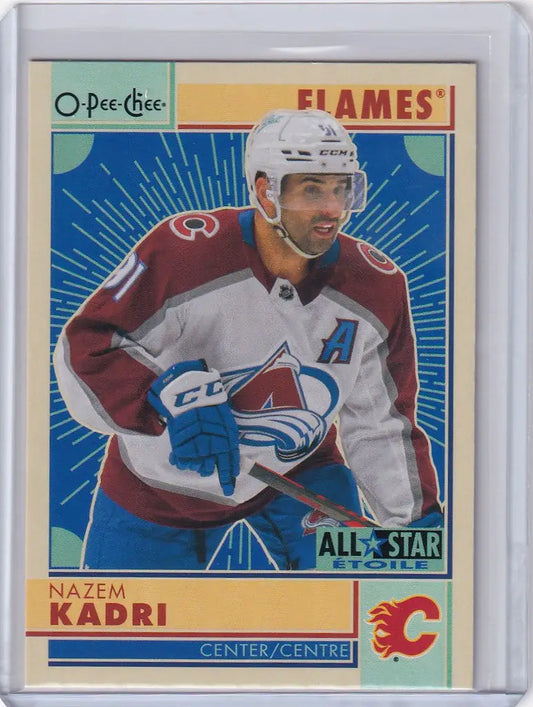 Hockey trading card of Nazem Kadri in Calgary Flames jersey from OPC Hockey Retro