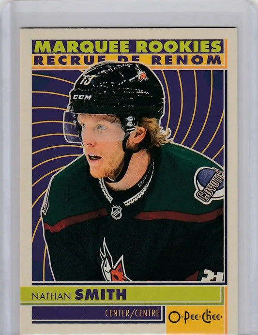 Hockey trading card of Nathan Smith, Arizona Coyotes, from 2022-23 OPC Hockey