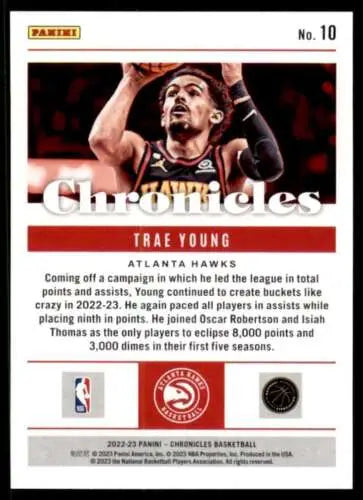 Trae Young basketball card from 2022-23 Panini Chronicles with original gloss finish