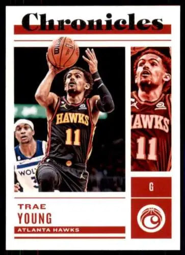 Trae Young basketball card from 2022-23 Panini Chronicles with original gloss finish