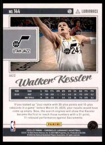 Walker Kessler basketball card from 2022-23 Panini Chronicles with original gloss finish