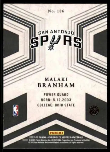 Malaki Branham basketball card from 2022-23 Panini Chronicles with original gloss finish