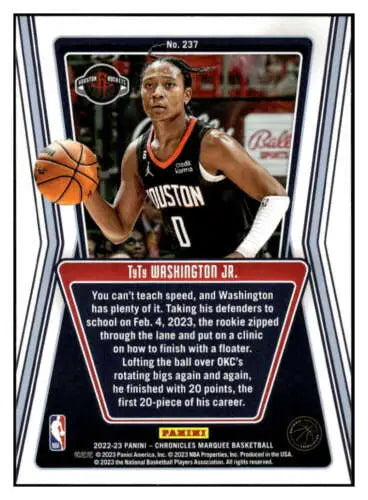 TyTy Washington Jr. basketball card from 2022-23 Panini Chronicles with original gloss