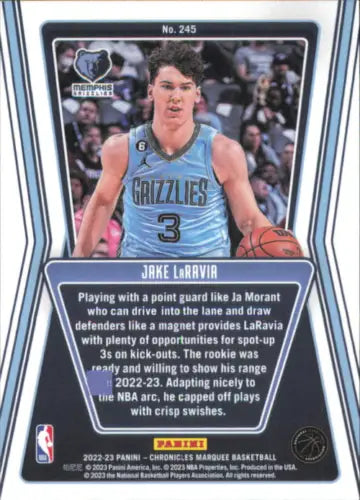 2022-23 Panini Chronicles Jake LaRavia Marquee Rookie Grizzlies Card in NM-MT condition