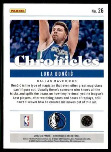 Luka Dončić basketball card from 2022-23 Panini Chronicles with original gloss finish