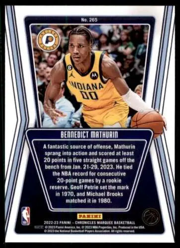 Benedict Mathurin basketball card from 2022-23 Panini Chronicles with original gloss finish