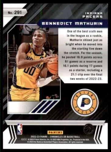 Benedict Mathurin basketball card from 2022-23 Panini Chronicles with original gloss finish