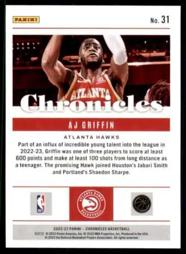 AJ Griffin basketball card from 2022-23 Panini Chronicles with original gloss surface