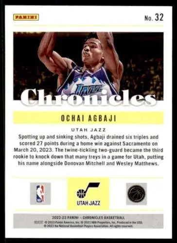 Ochai Agbaji basketball card from 2022-23 Panini Chronicles with original gloss finish