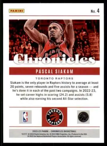 Pascal Siakam basketball card from 2022-23 Panini Chronicles with original gloss finish