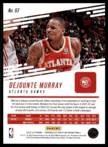 Dejounte Murray basketball card from 2022-23 Panini Chronicles with original gloss finish