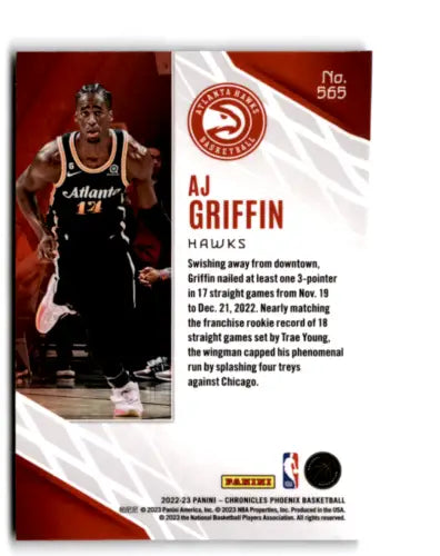 AJ Griffin 2022-23 Panini Chronicles basketball card with original gloss NM-MT Hawks