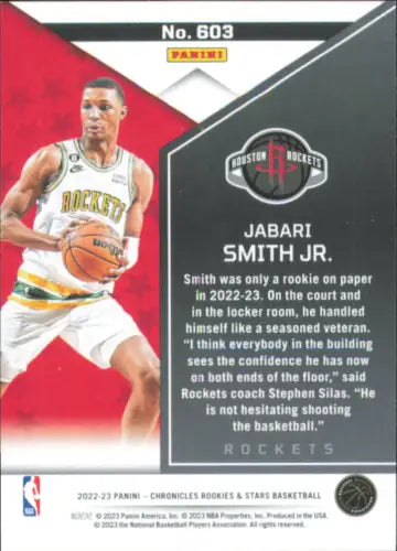 2022-23 Panini Chronicles Jabari Smith Jr Rookies and Stars Basketball Trading Card