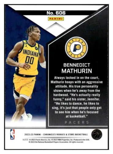 Benedict Mathurin basketball card from 2022-23 Panini Chronicles with original gloss