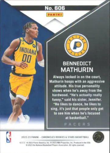 Benedict Mathurin basketball card from 2022-23 Panini Chronicles Rookies and Stars