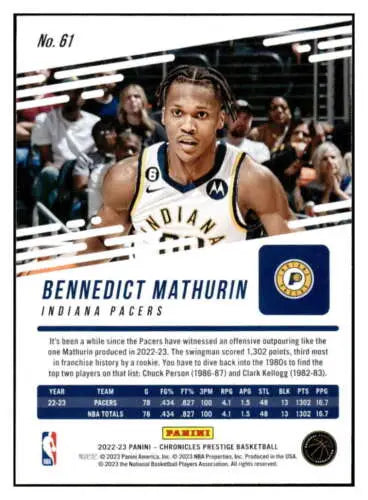 Benedict Mathurin basketball card from 2022-23 Panini Chronicles with original gloss finish