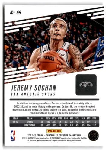 Jeremy Sochan basketball card from 2022-23 Panini Chronicles with original gloss finish