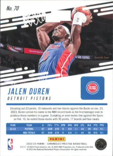 Jalen Duren 2022-23 Panini Chronicles #70 Prestige Rookie basketball card in NM-MT condition