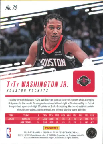 TyTy Washington Jr. basketball card from 2022-23 Panini Chronicles Prestige Rookie set