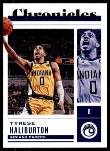 Tyrese Haliburton basketball card from 2022-23 Panini Chronicles featuring original gloss