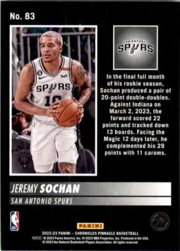 Basketball trading card featuring Jeremy Sochan from Panini Chronicles with original gloss