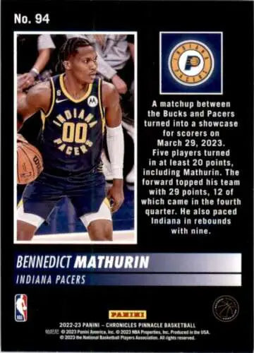 2022-23 Panini Chronicles Bennedict Mathurin Basketball Card with original gloss finish