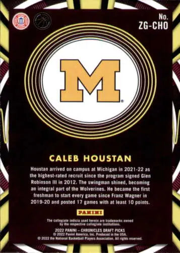 Basketball card back of 2022-23 Panini Chronicles Draft Picks Caleb Houstan NM-M