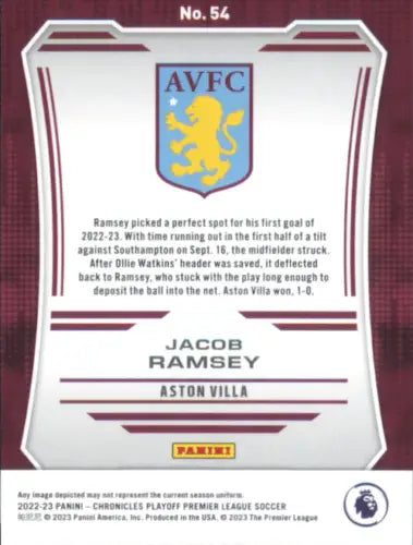 Jacob Ramsey Aston Villa trading card from 2022-23 Panini Chronicles collection