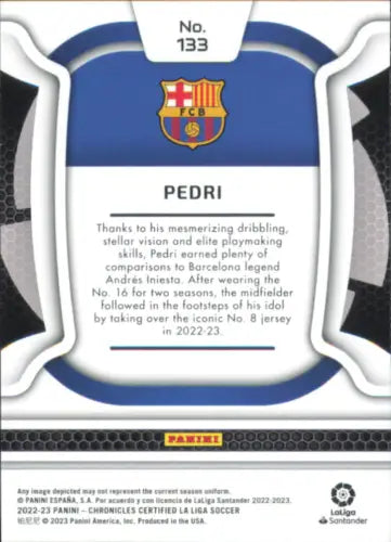 2022-23 Panini Chronicles La Liga #133 Pedri Certified FC Barcelona Soccer Card