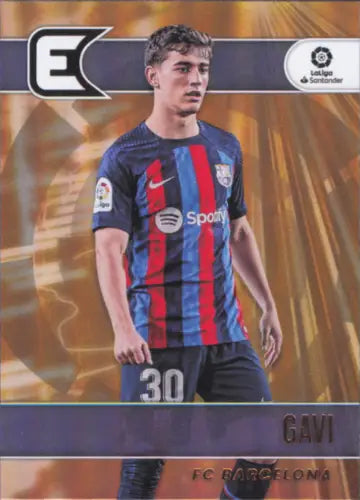 Gavi soccer trading card from 2022-23 Panini Chronicles La Liga #156 FC Barcelona