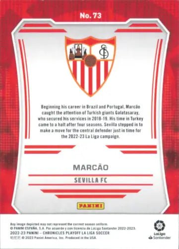 Back of 2022-23 Panini Chronicles La Liga #73 Marcao Rookie trading card