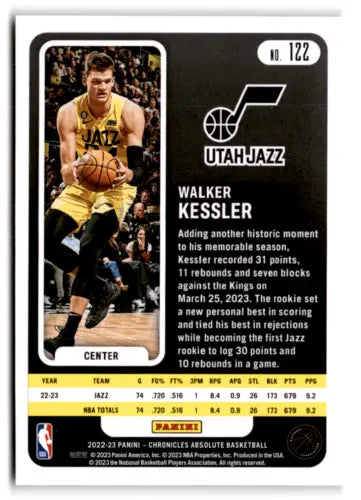 Walker Kessler basketball card from 2022-23 Panini Chronicles Pink NM-MT Jazz