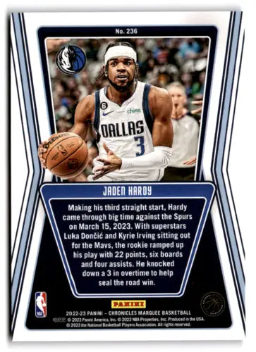 Jaden Hardy basketball card from 2022-23 Panini Chronicles Pink NM-MT Mavericks