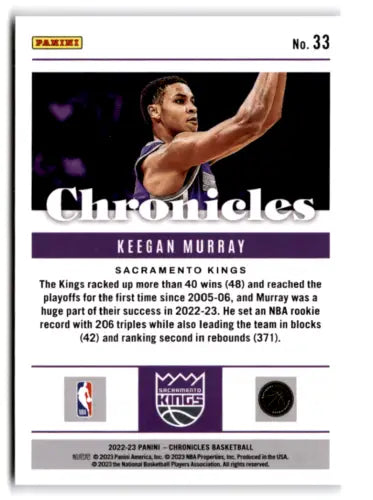 Keegan Murray basketball card in 2022-23 Panini Chronicles Pink set, original gloss finish