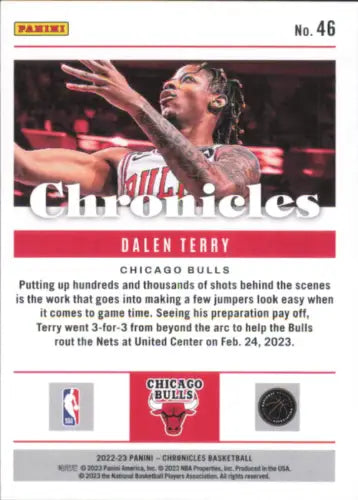 Dalen Terry Rookie Chicago Bulls Card from 2022-23 Panini Chronicles Pink collection