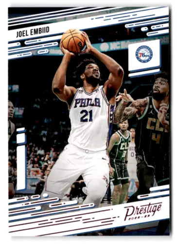 Joel Embiid basketball card from 2022-23 Panini Chronicles Pink original gloss prestige