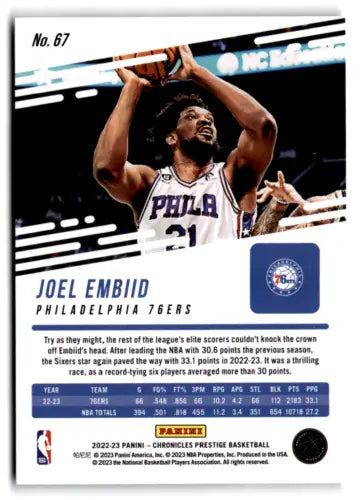 Joel Embiid basketball card 2022-23 Panini Chronicles Pink with original gloss finish