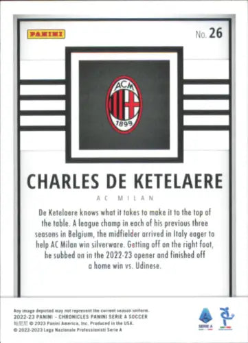 2022-23 Panini Chronicles Serie A #26 Charles De Ketelaere soccer card for AC Milan