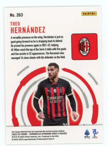 Theo Hernández soccer card from 2022-23 Panini Chronicles Serie A #263 Dynagon AC Milan