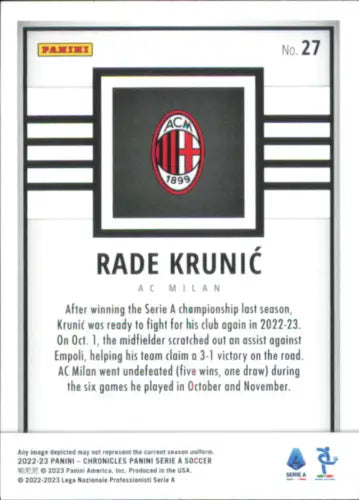 Rade Krunic 2022-23 Panini Chronicles rookie card from AC Milan NM-MT condition