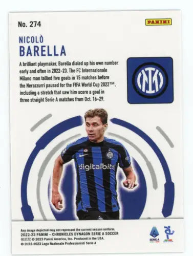 Nicolò Barella soccer card from 2022-23 Panini Chronicles Serie A #274 Dynagon