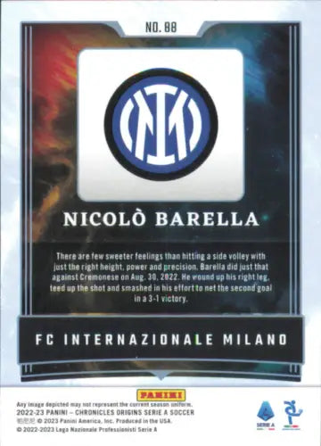 Nicolò Barella soccer card from 2022-23 Panini Chronicles Serie A Origins Inter Milano