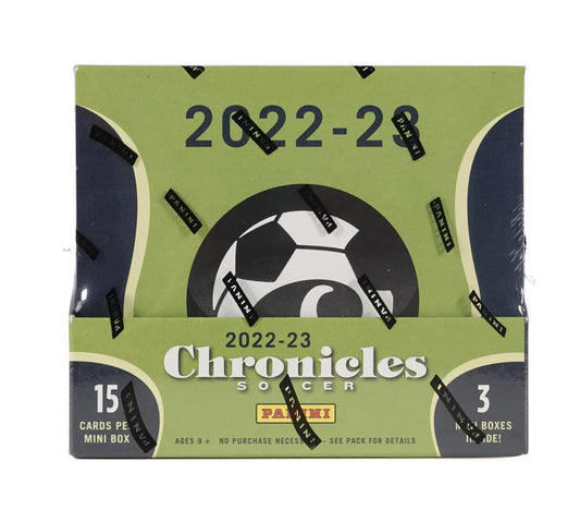 2022-23 Panini Chronicles Soccer Hobby Box with black and white soccer ball logo